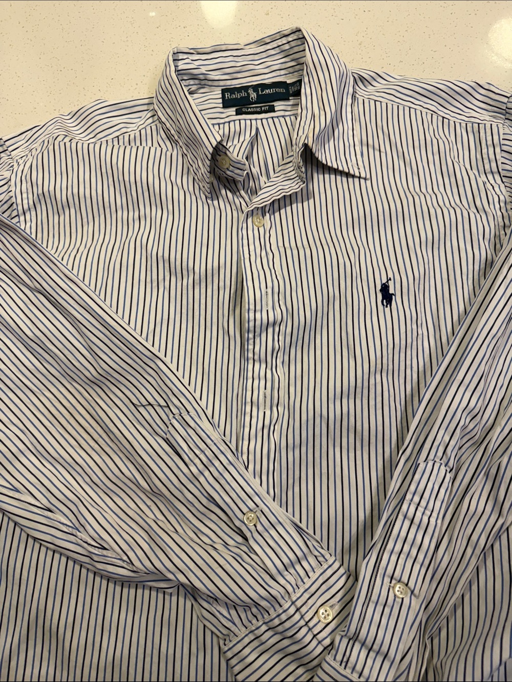 Ralph Lauren Blue and White Striped Dress Shirt
